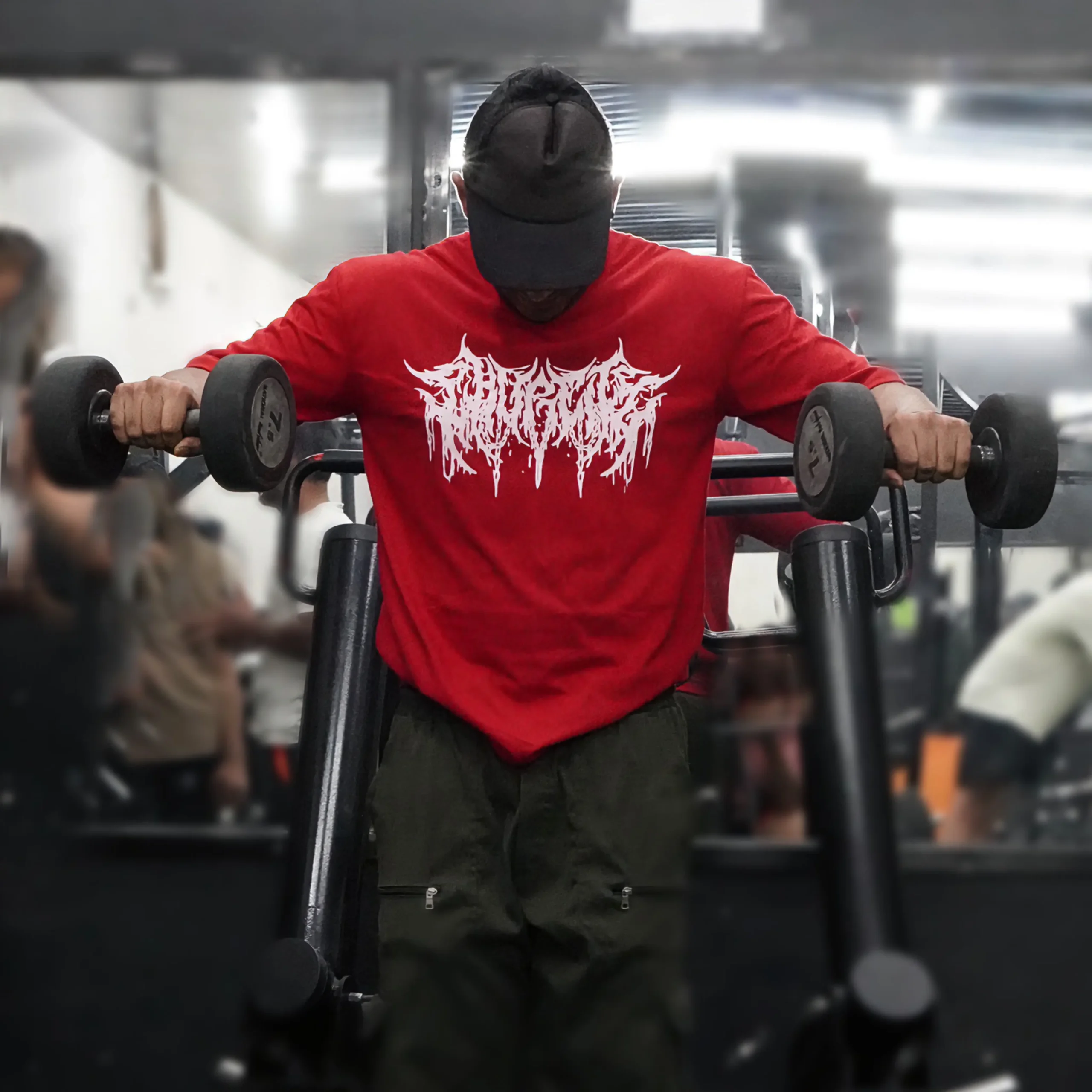 Men’s Blood Red T-Shirt – Bold White Grunge Print | Premium Soft Cotton - Image 2